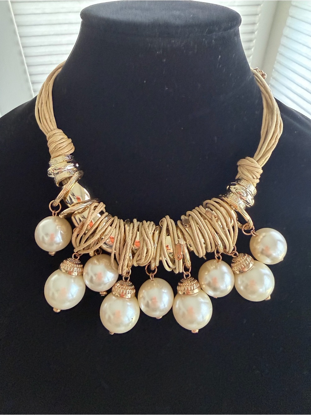 Gold-Tone Pearl Drop Statement Necklace - Fashion Brand
